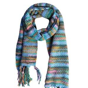 🍒NEW Cozy Handknit Tassled Scarf in Blueberry Bubblegum Stripe by Coko Loko